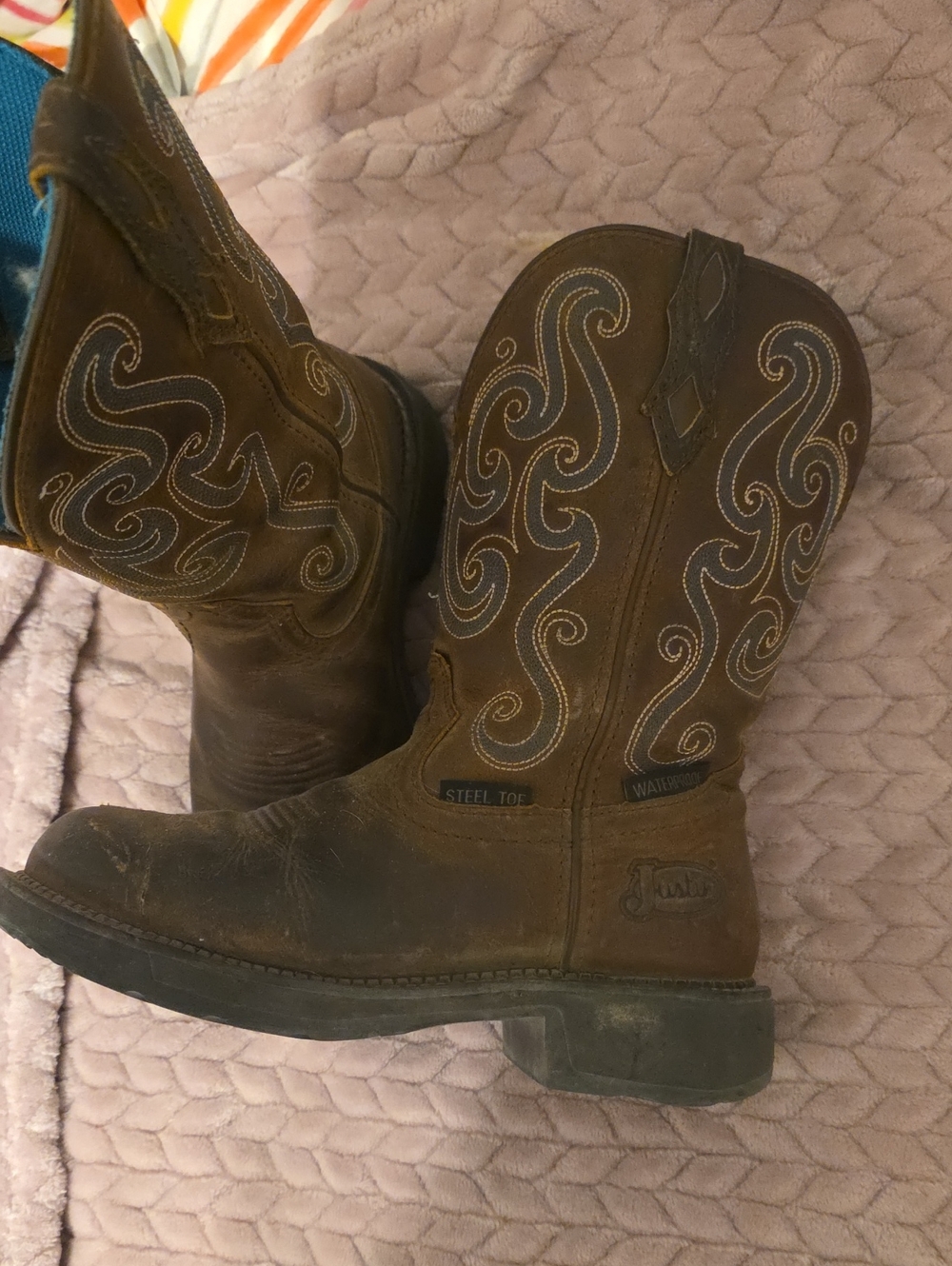 Justin Boots Brown Embroidered Steel Toe Women's Work Boots